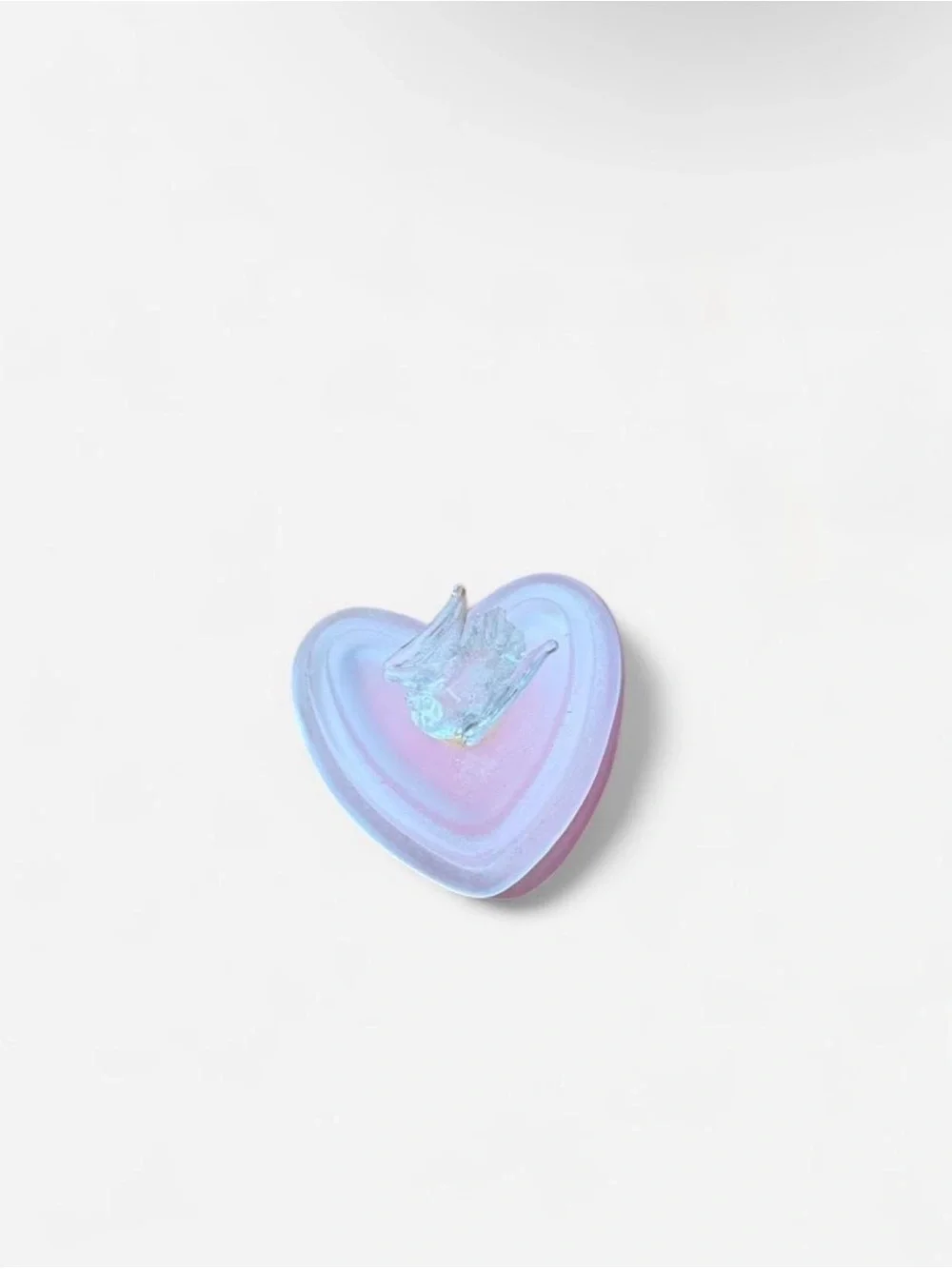 AVON Heart Shaped Frosted Glass Dish W/ Pink Candle 1984